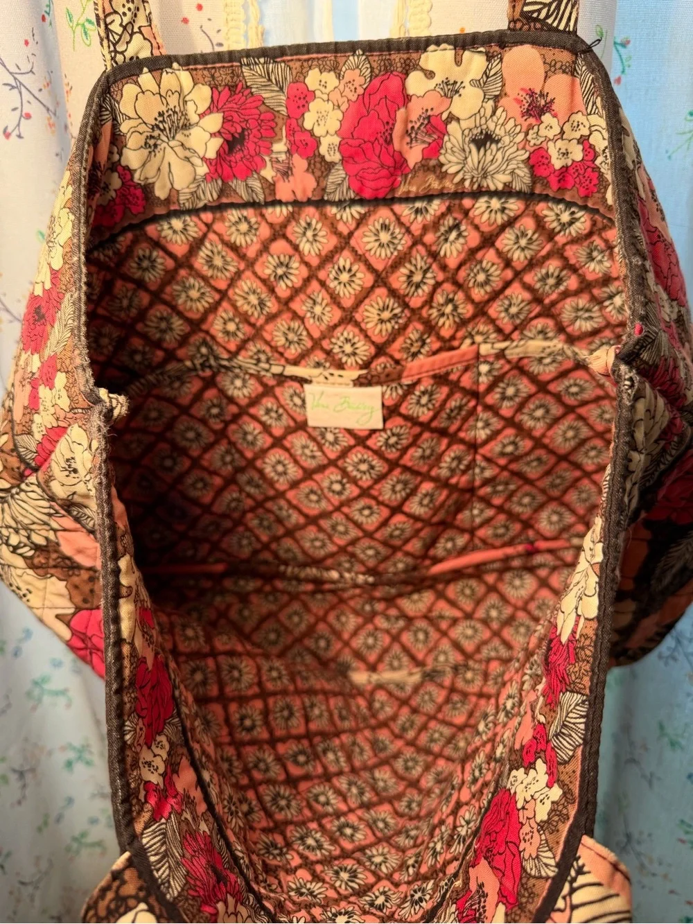 Vera Bradley Quilted Floral Tote Bag - Pink & Brown